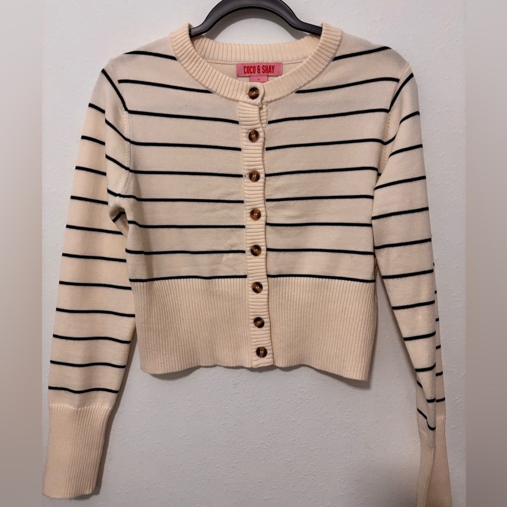 Cream Striped Women's Sweater